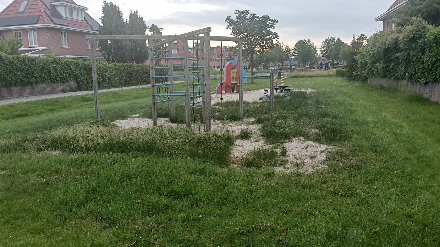 Zarośnięty plac zabaw przed pracą